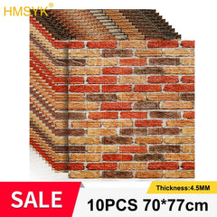 10pcs 3D Stereo Retro Cultural Brick Wall Sticker Shop Wall Renovation Waterproof Foam Brick Sticker Self-adhesive Wallpaper Pvc