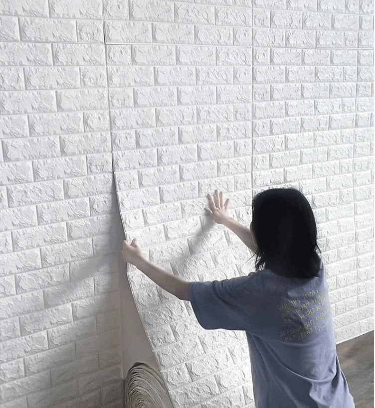 3 metre 3D Soft Foam Brick Wallpaper Sticker Roll DIY Self Adhesive Living Room Home Kitchen Bathroom Decorative Wall Paper