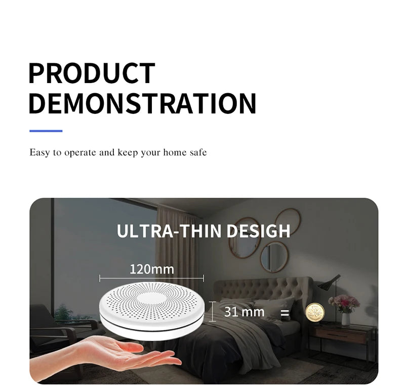 2 in 1 Version WiFi Tuya Smart Co & Smoke Detector Alarm Carbon Monoxide Parlor Room Kitchen Shop Fire PIR Sound Sensor Alert