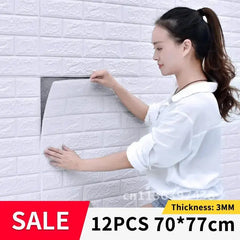 12PCS Foam Wall Panel Self Adhesive 3D Brick Wallpaper Living Room Brick Stickers Bedroom Kids Room Brick Papers Home Decoration