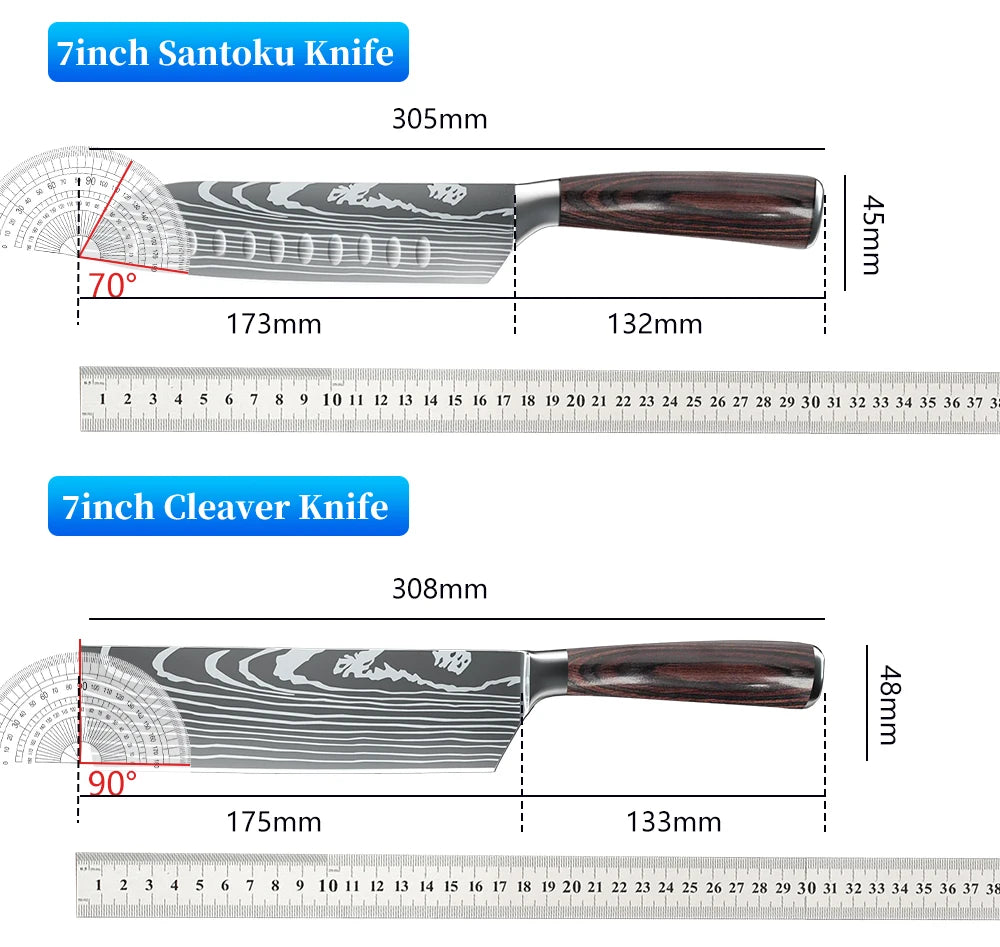 Chef knife 1-10Pcs Set Laser Damascus Pattern Kitchen Knives Sharp Japanese Santoku Slicing Utility Knife Cleaver Boning Knives