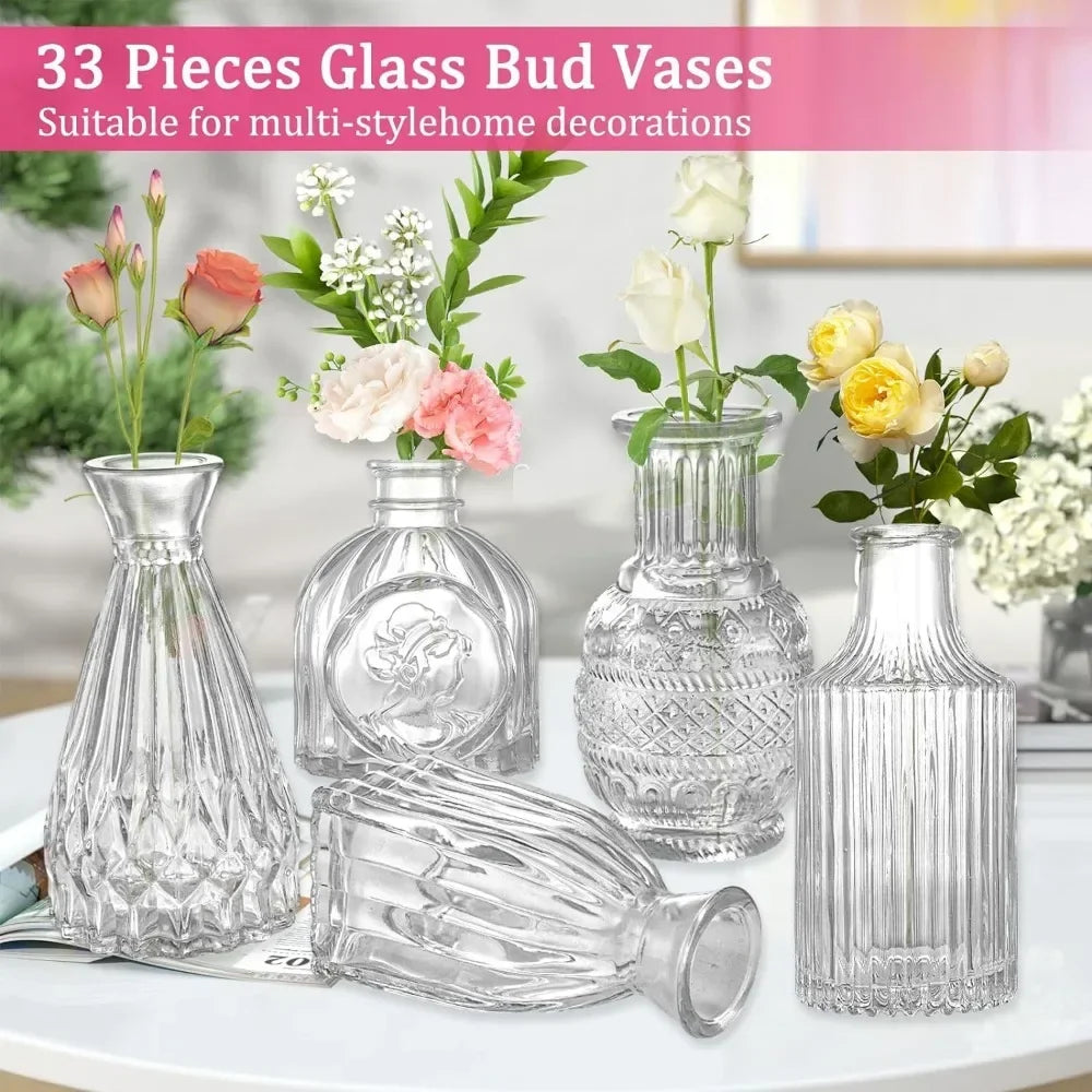 Glass Bud Vase Set of 66 Pcs, Small Vases for Rustic Wedding Centerpieces, Mini Vases Bulk Home Table Flower Decor, Clear Vases