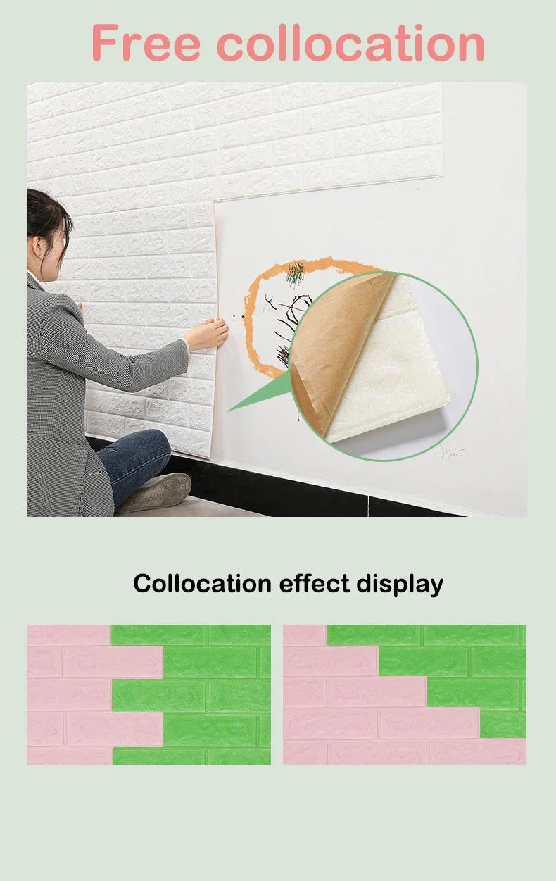 3D Soft Foam Brick Wallpaper Sticker Roll DIY Self Adhesive Living Room Home Kitchen Bathroom Decorative Wall Paper Wall Sticker