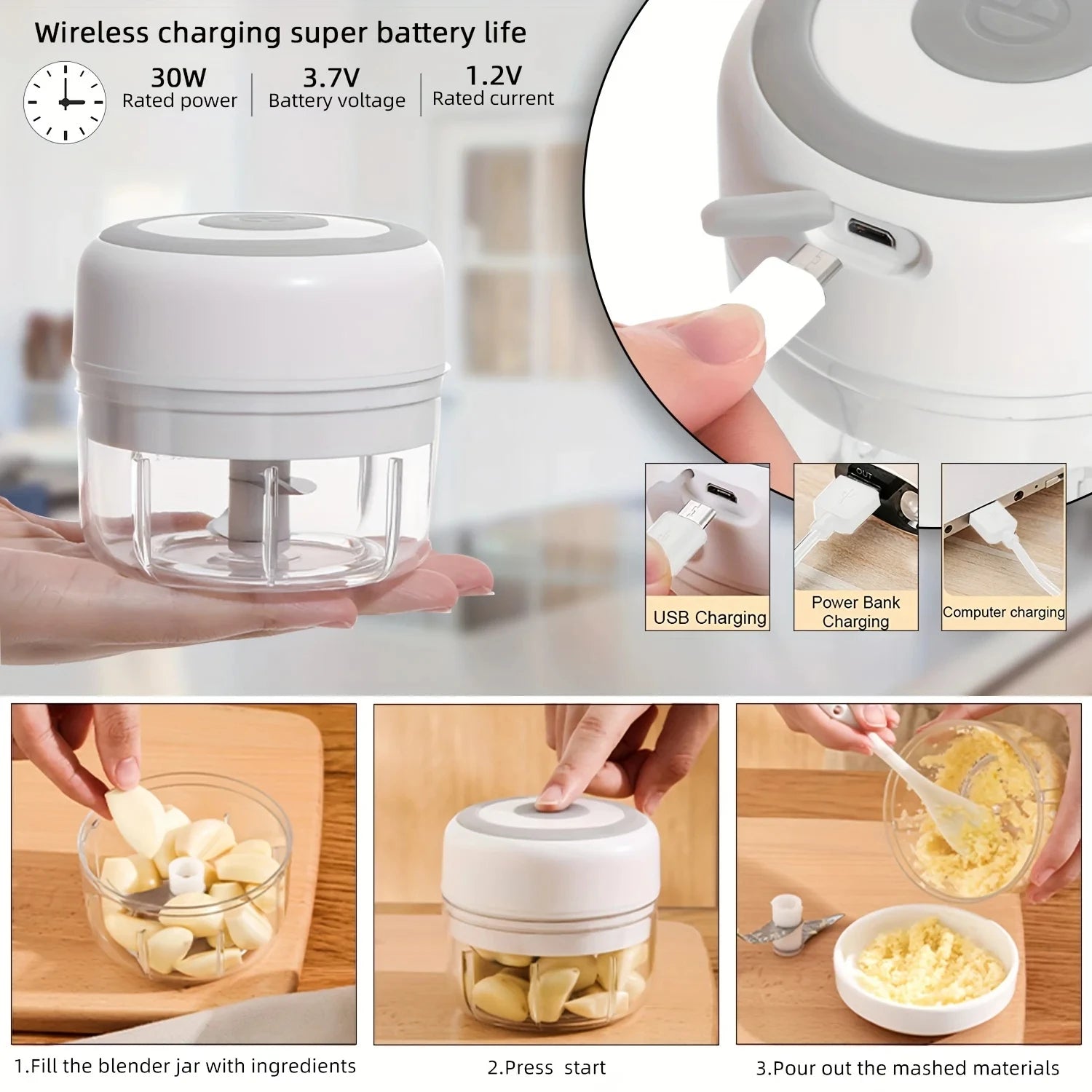 New Efficient, Handy, and Portable Multifunctional Mini USB Kitchen Food Chopper - Versatile Meat and Vegetables Grinder - Conve