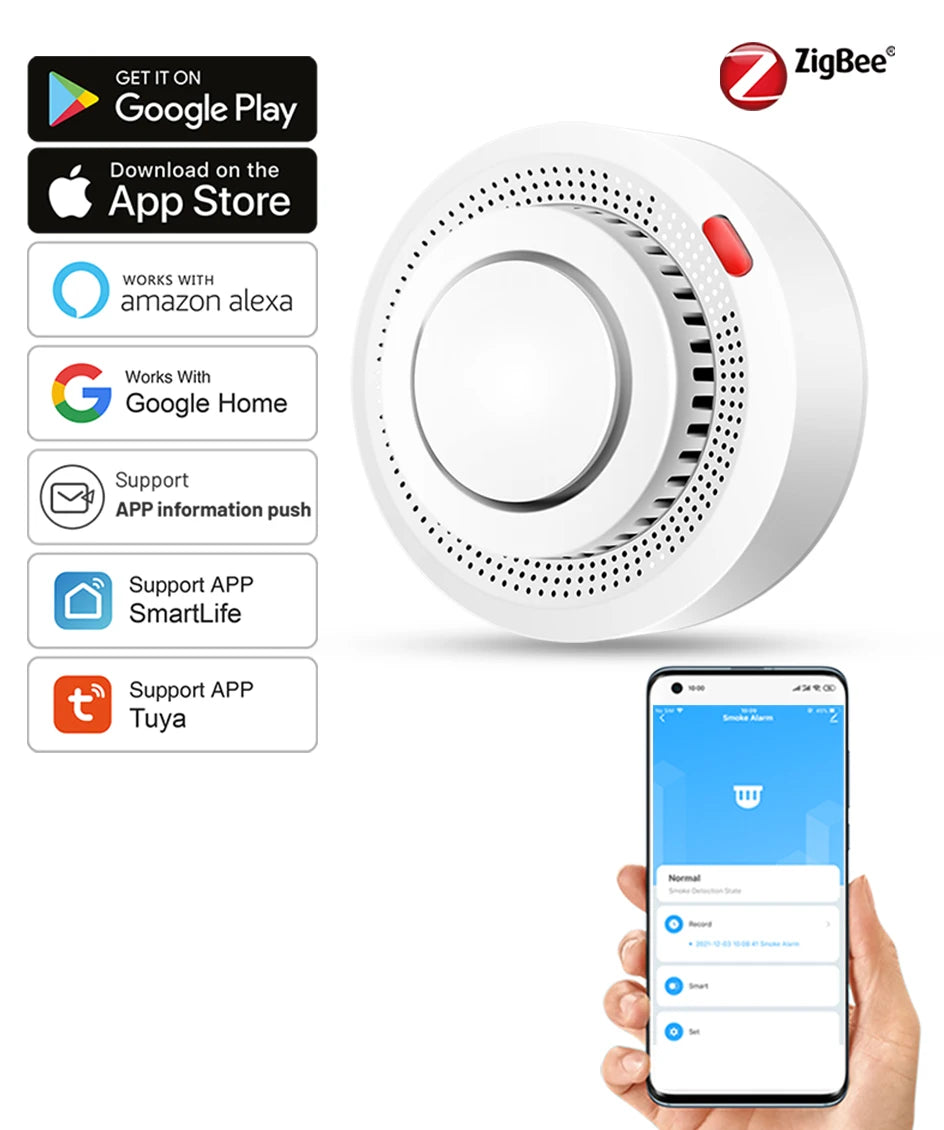 Tuya ZigBee Smart Smoke Detector Security Protection Smoke Alarm Fire Protection For Home Security System Via Smart Life App