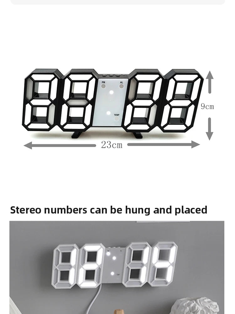 3D LED Digital Clock Luminous Fashion Wall Clock Multifunctional Creative USB Plug in Electronic Clock Home Decoration