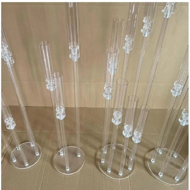 10pcs/Lot Wedding Decoration Centerpiece Candelabra Clear Candle Holder Acrylic Metal Candlestick for Birthday Event Party