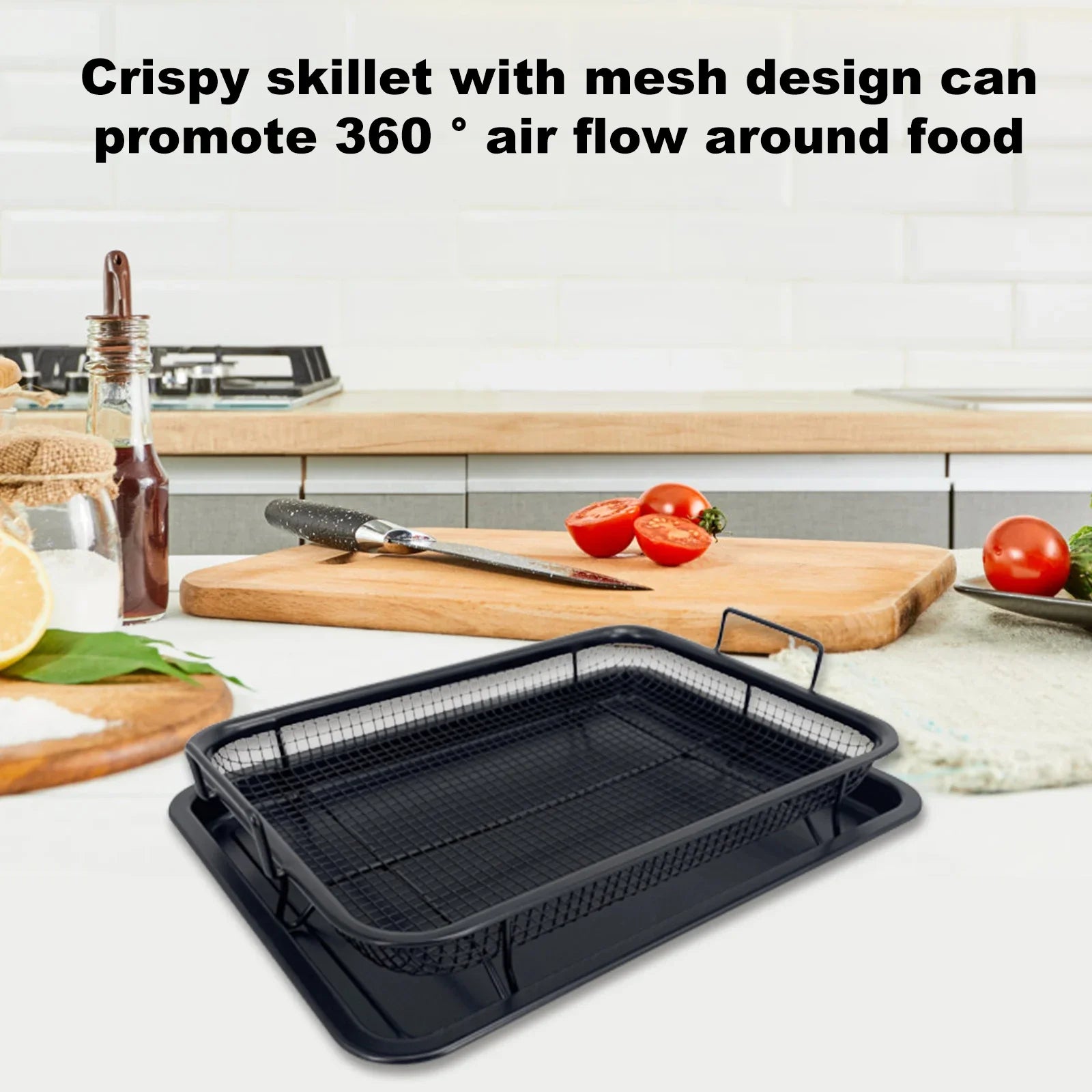 2 in 1 Oven Air Fryer Basket and Tray Oil Frying Baking Pan Non-stick Chips Basket Baking Dish Grill Mesh Kitchen Bakeware Set