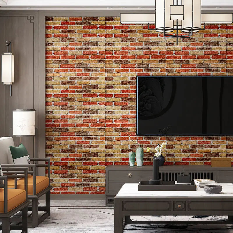 10pcs 3D Stereo Retro Cultural Brick Wall Sticker Shop Wall Renovation Waterproof Foam Brick Sticker Self-adhesive Wallpaper Pvc