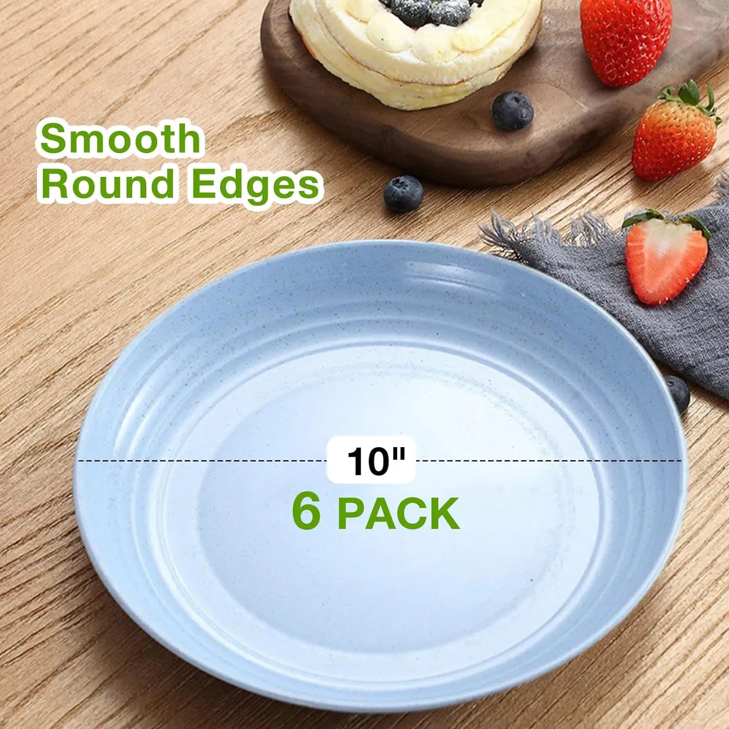 6 Reusable 6.9 Inch Straw Plastic Lightweight Salad Plates for Camping kitchen Dishes Dishwasher, Microwave Safe