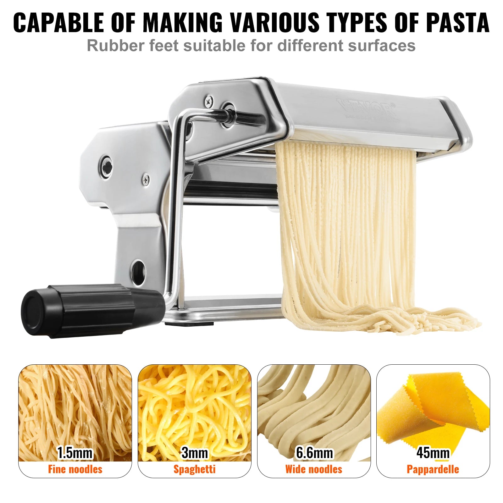 VEVOR Pasta Maker Machine, 9 Adjustable Thickness Settings Noodles Maker,Stainless Steel Rollers and Cutter, Manual Hand Press