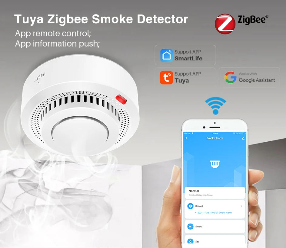 Tuya ZigBee Smart Smoke Detector Security Protection Smoke Alarm Fire Protection For Home Security System Via Smart Life App