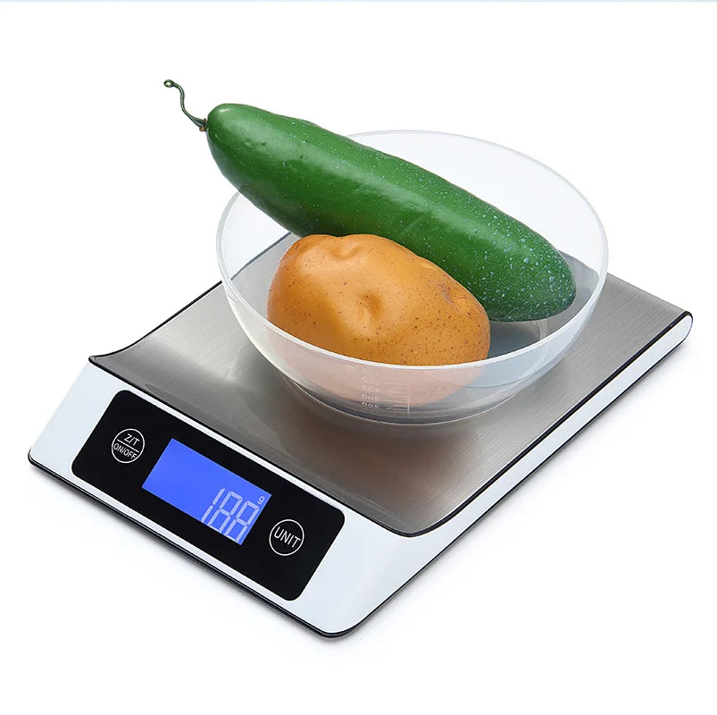 Kitchen Electronic Digital Scales 15Kg/1g Weighs Food Cooking Baking Coffee Balance Smart Stainless Steel Digital Scale Grams