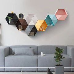 Home Decor Hanging Wall Shelf Flower Pot Shelves Wall Decor Storage Holder Hexagon Storage Box Room Decor Creative Combination