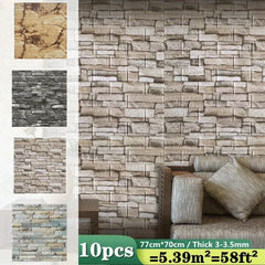 10Pcs 3D Brick Wall Stickers Decor Foam Waterproof Wall Covering Wallpaper for Kids LivingRoom DIY TV Background Wall Decoration