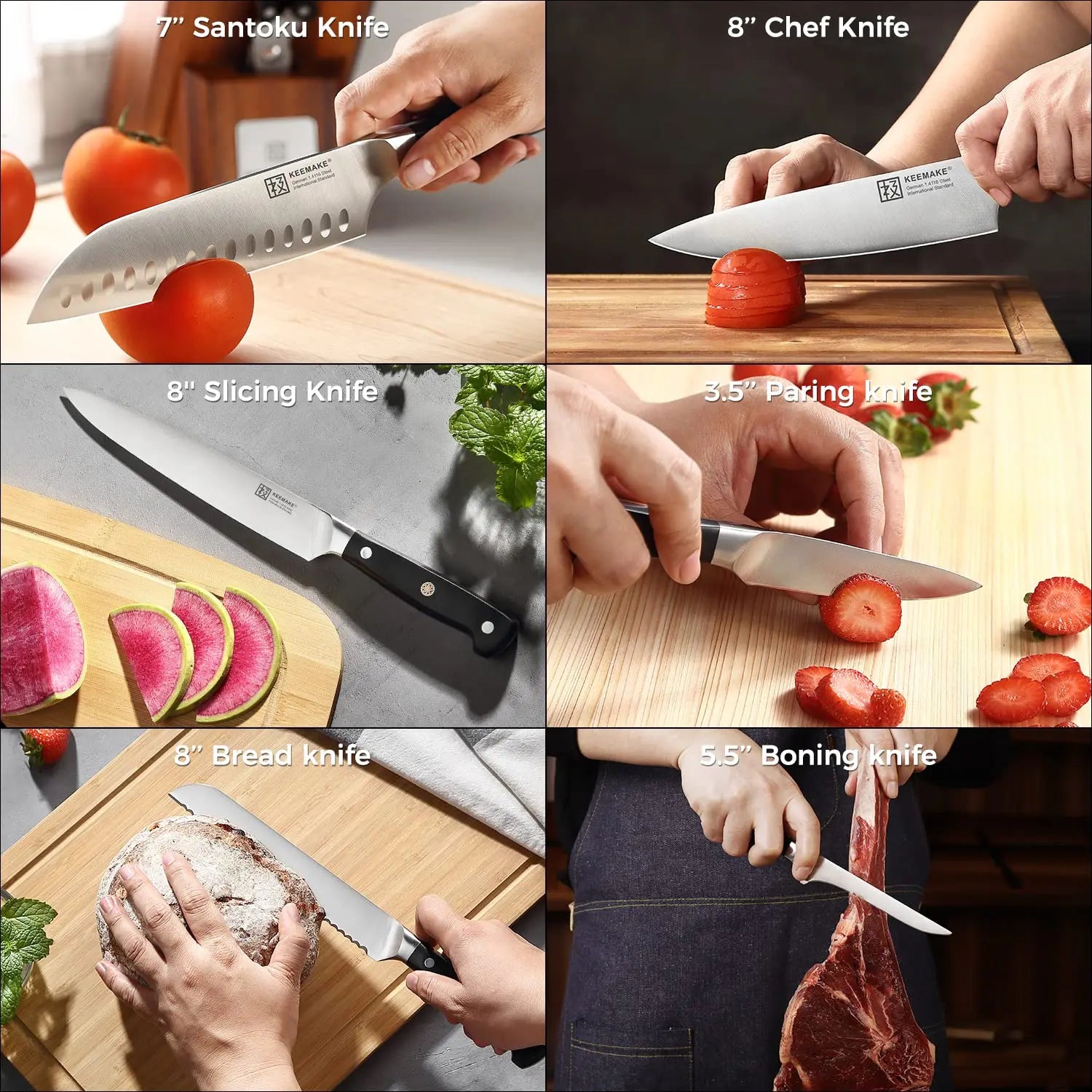 KEEMAKE Chef's Knives High Quality Stainless Steel Kitchen Knife 1-15PCS/Set Ultra Sharp Vegetable Fruit Meat Cutting Knife