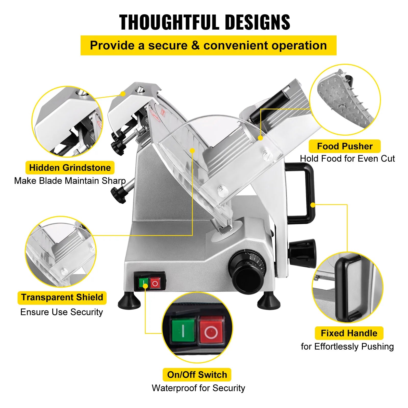 VEVOR Meat Slicer 200W/240W/320W/340W Electric Deli Food Slicer Adjustable Thickness for Commercial and Home Use Cut Meat Cheese