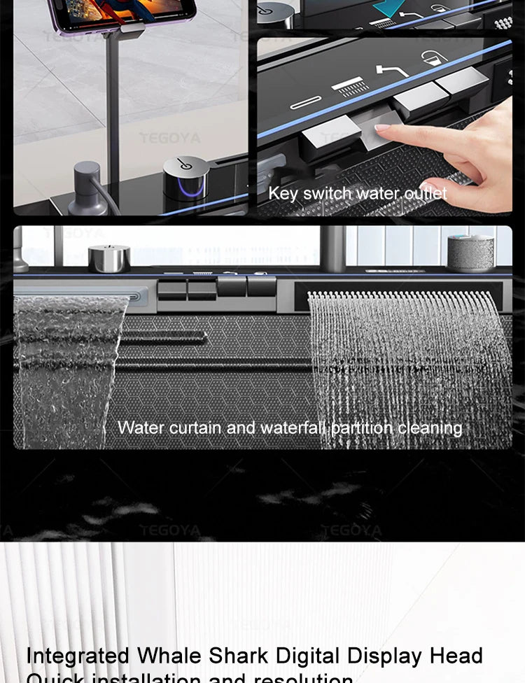 Waterfall Kitchen Sink  Single-Slot with intelligent Mobile phone holder Stainless Steel Pull-Out Faucet,Smart Honeycomb embosse