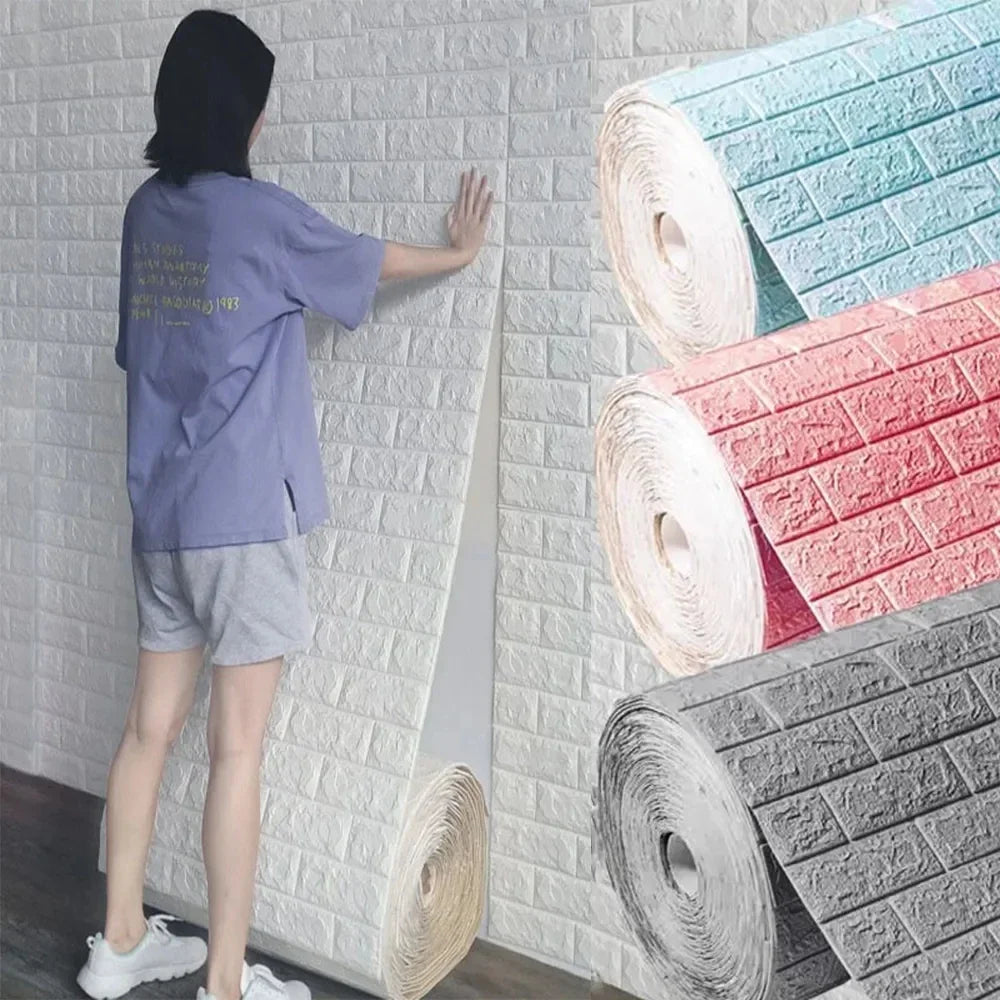 3D Soft Foam Brick Wallpaper Sticker Roll DIY Self Adhesive Living Room Home Kitchen Bathroom Decorative Wall Paper Wall Sticker