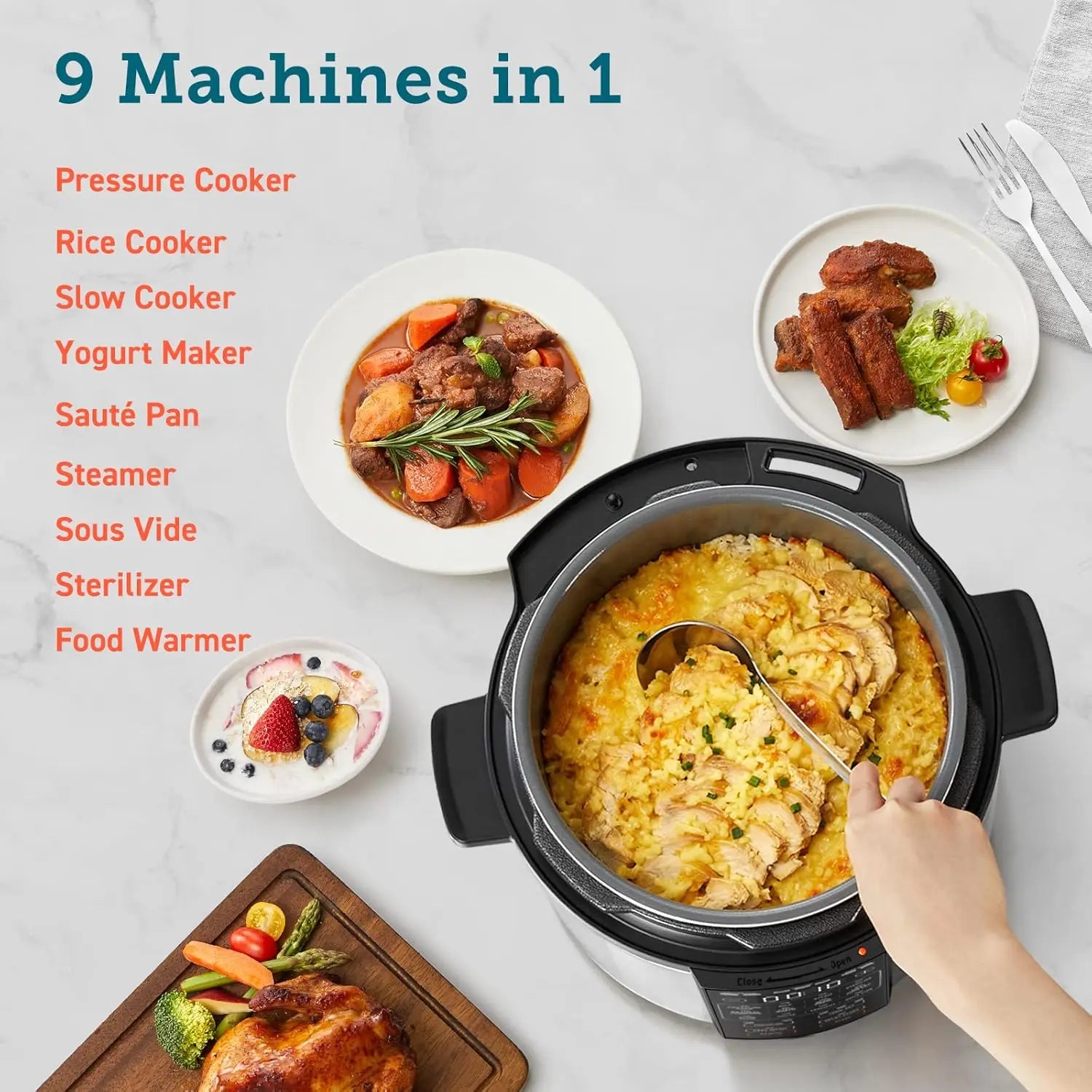 Electric Pressure Cooker 6 qt, 9-in-1 Instant Multi Cooker with Safer Venting Design, Rice Cooker, Slow Cooker, Sous Vide