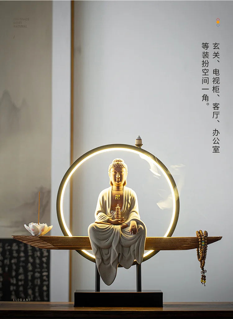 Buddha Statues Sakyamuni Buddha Figurines Tathagata Buddha Figures Ceramic Lamp Circle Living Room Incense Porch Buddha Statue