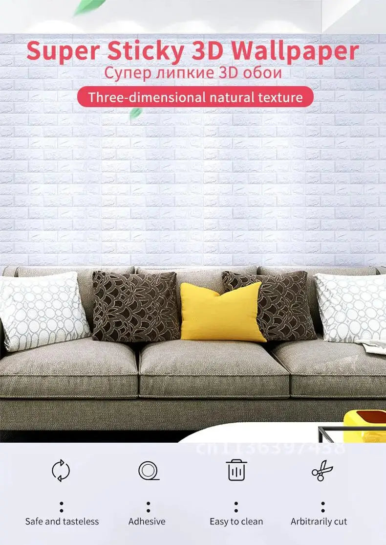 12PCS Foam Wall Panel Self Adhesive 3D Brick Wallpaper Living Room Brick Stickers Bedroom Kids Room Brick Papers Home Decoration