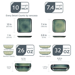 Vancasso Stern Dinner Set Green Square Kiln Change Glaze Tableware 16 Piece Kitchen Dinnerware Ceramic Crockery Set for 4 Person