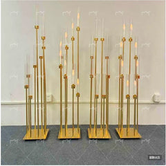 4/5/10pcs 8 Heads Metal Candelabra Candle Holders Road Lead Table Centerpiece Gold Candelabrum Stand Pillar Candlestick wedding