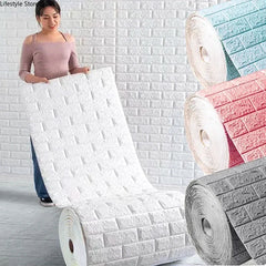 3/5/10m 3D Wallpaper Stickers Roll Panel White Soft Foam Brick Marble Rock Cobblestone DIY Wall Home Room Decor Protect