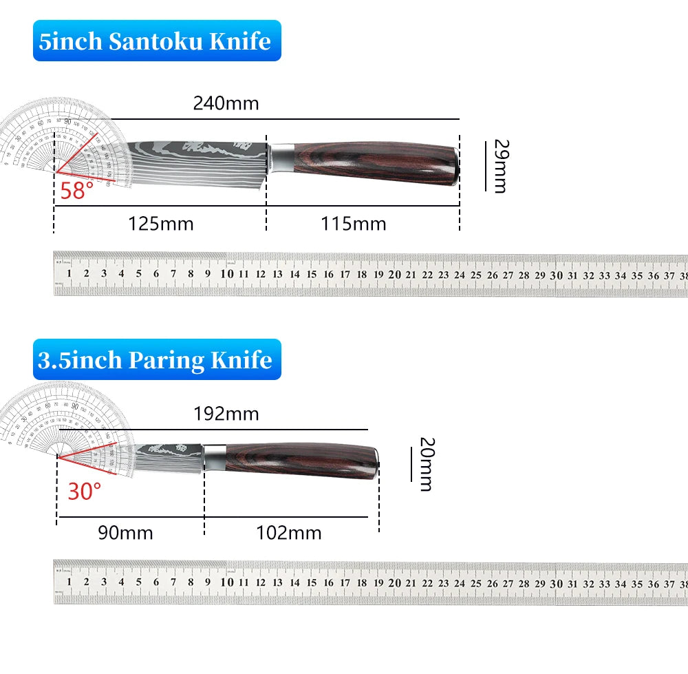 Chef knife 1-10Pcs Set Laser Damascus Pattern Kitchen Knives Sharp Japanese Santoku Slicing Utility Knife Cleaver Boning Knives