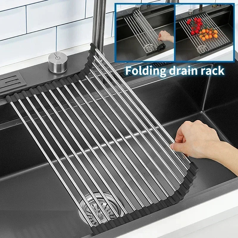 Waterfall Kitchen Sink Nano 304 Stainless Steel Large Single Slot Above Mount Apron Front Waterfall Faucet Vegetable Basin