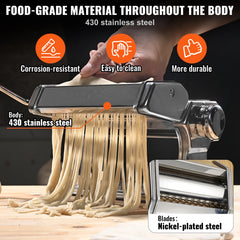 VEVOR Pasta Maker Machine, 9 Adjustable Thickness Settings Noodles Maker,Stainless Steel Rollers and Cutter, Manual Hand Press