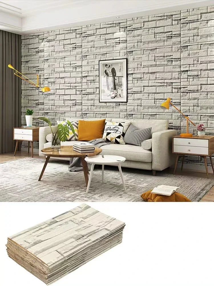 3/5/10m 3D Wallpaper Stickers Roll Panel White Soft Foam Brick Marble Rock Cobblestone DIY Wall Home Room Decor Protect