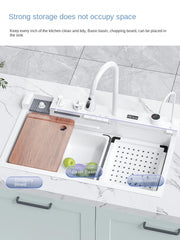 White flying rain waterfall sink integrated multi-functional large single slot 304 stainless steel vegetable washing sink