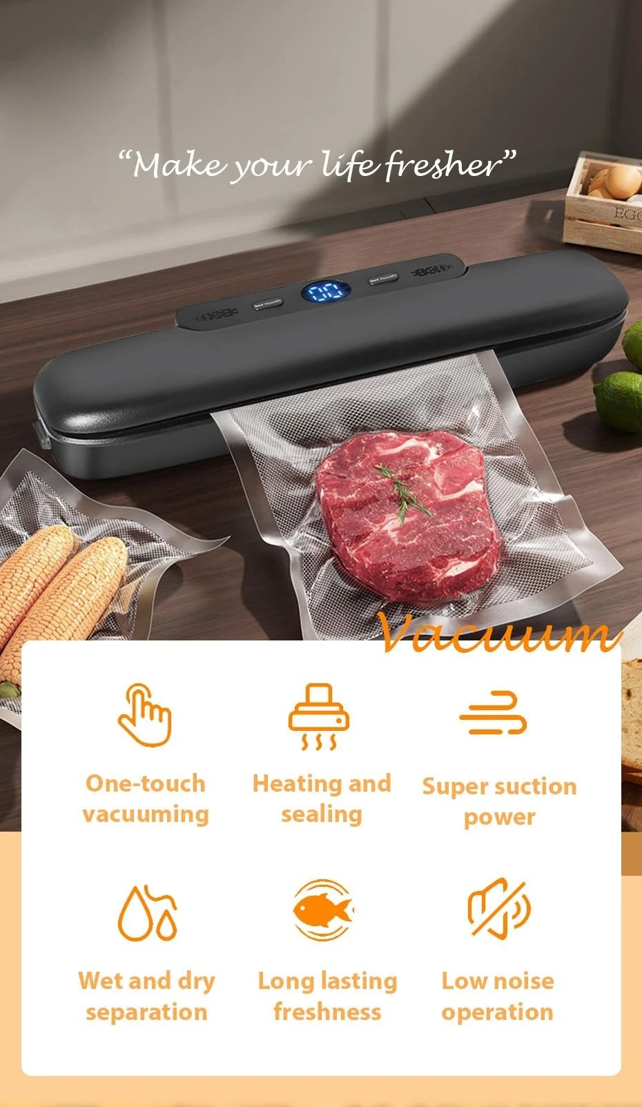 Electric Food Vacuum Sealer Machine And Storage Bags One Touch Fast Vacuuming For Wet Or Dry Food Kitchen Vacuum Sealing Machine