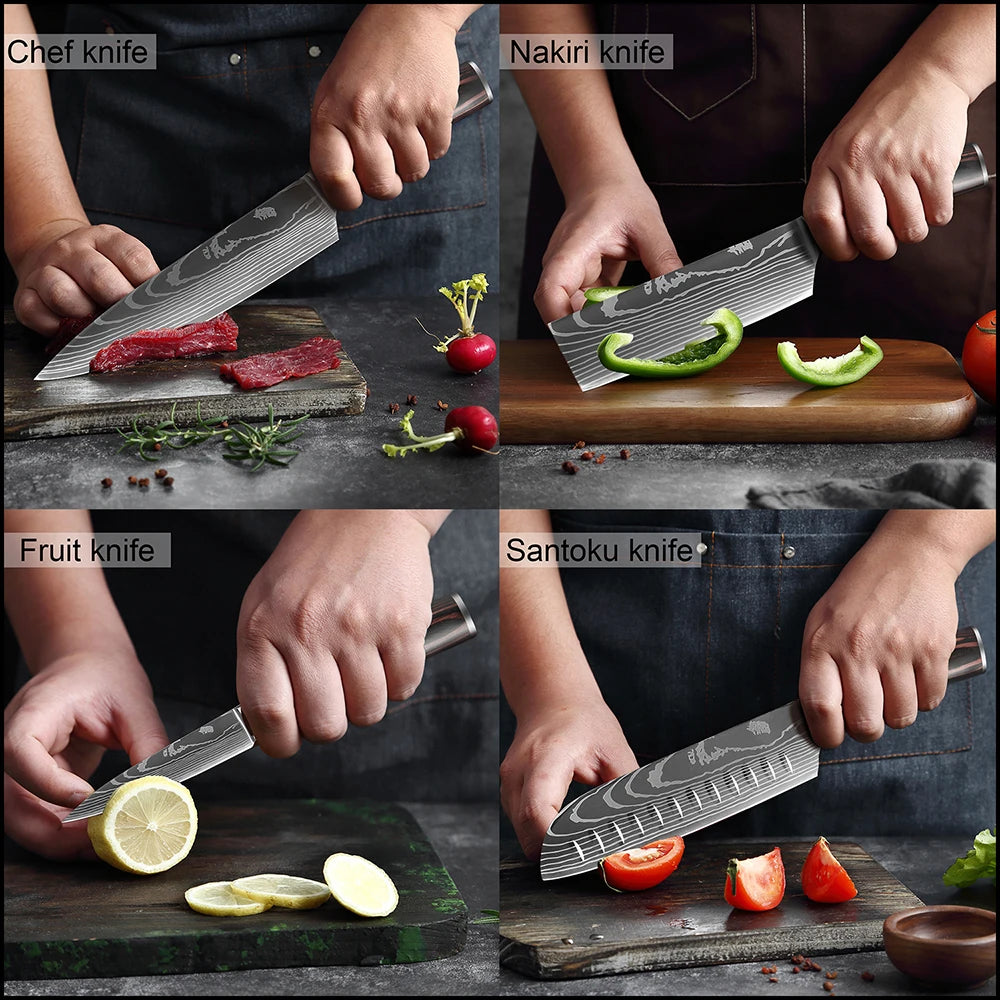 XITUO Kitchen Knife Set Meat Cleaver Chef Knives Stainless Steel Santoku Fruit Vegetable Knife Damascus Pattern Cooking Cutter