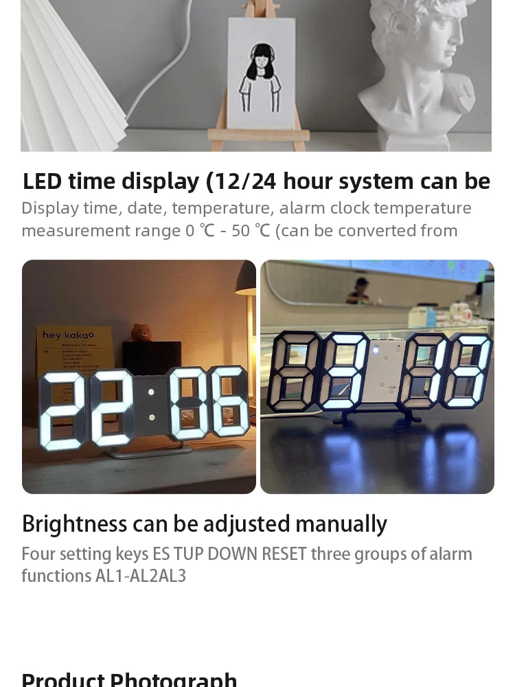 3D LED Digital Clock Luminous Fashion Wall Clock Multifunctional Creative USB Plug in Electronic Clock Home Decoration