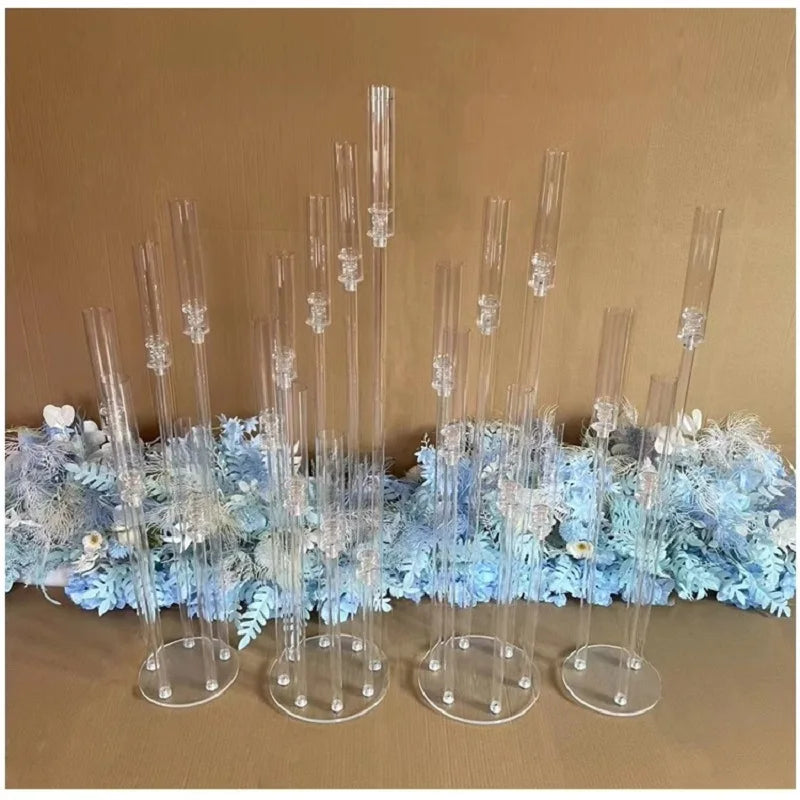 10pcs/Lot Wedding Decoration Centerpiece Candelabra Clear Candle Holder Acrylic Metal Candlestick for Birthday Event Party