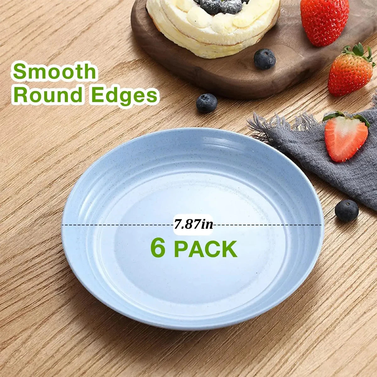 6 Reusable 6.9 Inch Straw Plastic Lightweight Salad Plates for Camping kitchen Dishes Dishwasher, Microwave Safe