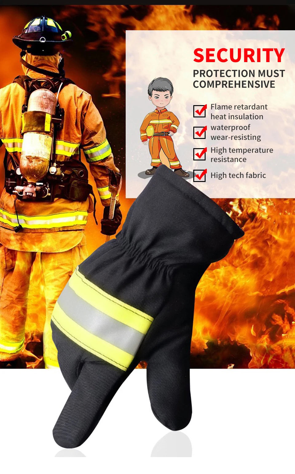 Fire Gloves Forest Fire Extinguishing Flame Retardant Emergency Rescue Reflective Strip High-Temperature Resistant Protective