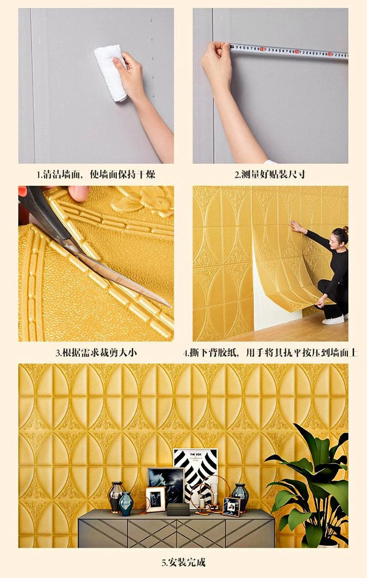 1000cm 3D Soft Foam Brick Wallpaper Sticker Roll DIY Self Adhesive Living Room Home Kitchen Bathroom Decorative Wall Paper