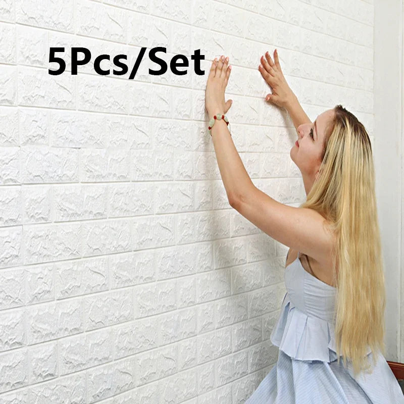 3D Soft Foam Brick Wallpaper Sticker Roll DIY Self Adhesive Living Room Home Kitchen Bathroom Decorative Wall Paper Wall Sticker