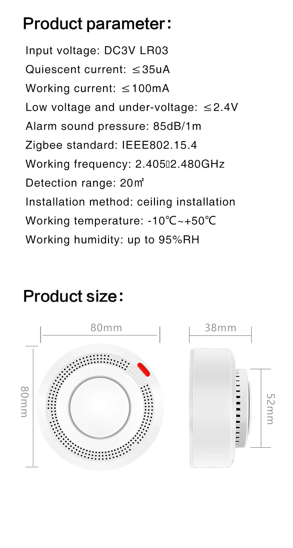 Tuya ZigBee Smart Smoke Detector Security Protection Smoke Alarm Fire Protection For Home Security System Via Smart Life App