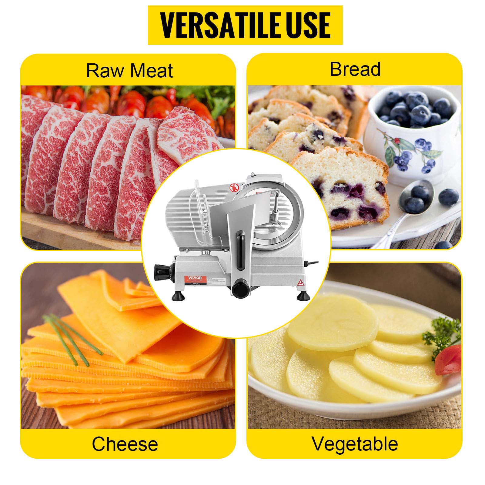 VEVOR Meat Slicer 200W/240W/320W/340W Electric Deli Food Slicer Adjustable Thickness for Commercial and Home Use Cut Meat Cheese